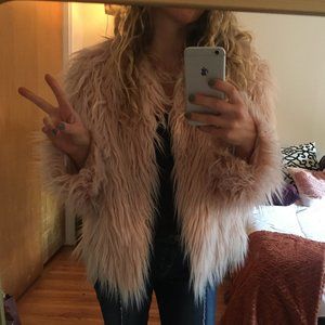 Pink Shaggy Fur Coat Women's OS